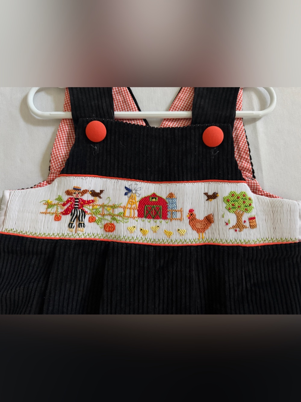 Corduroy Overalls with Fall Scarecrow and Farm Smocking